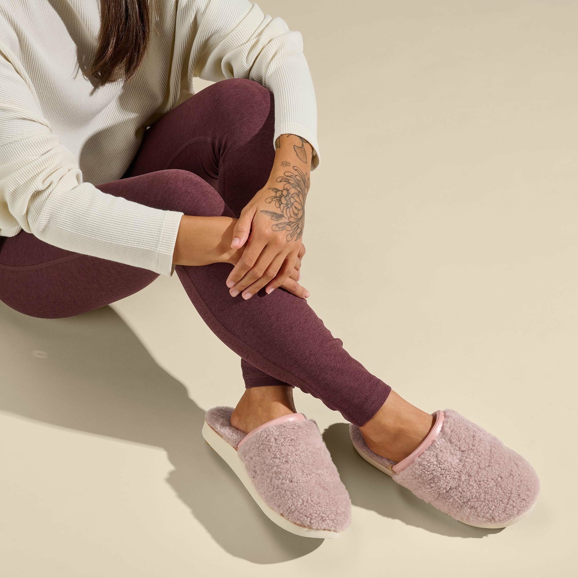 Olukai Pūpū Mua Shearling Mule Slipper - Pink Sea Salt