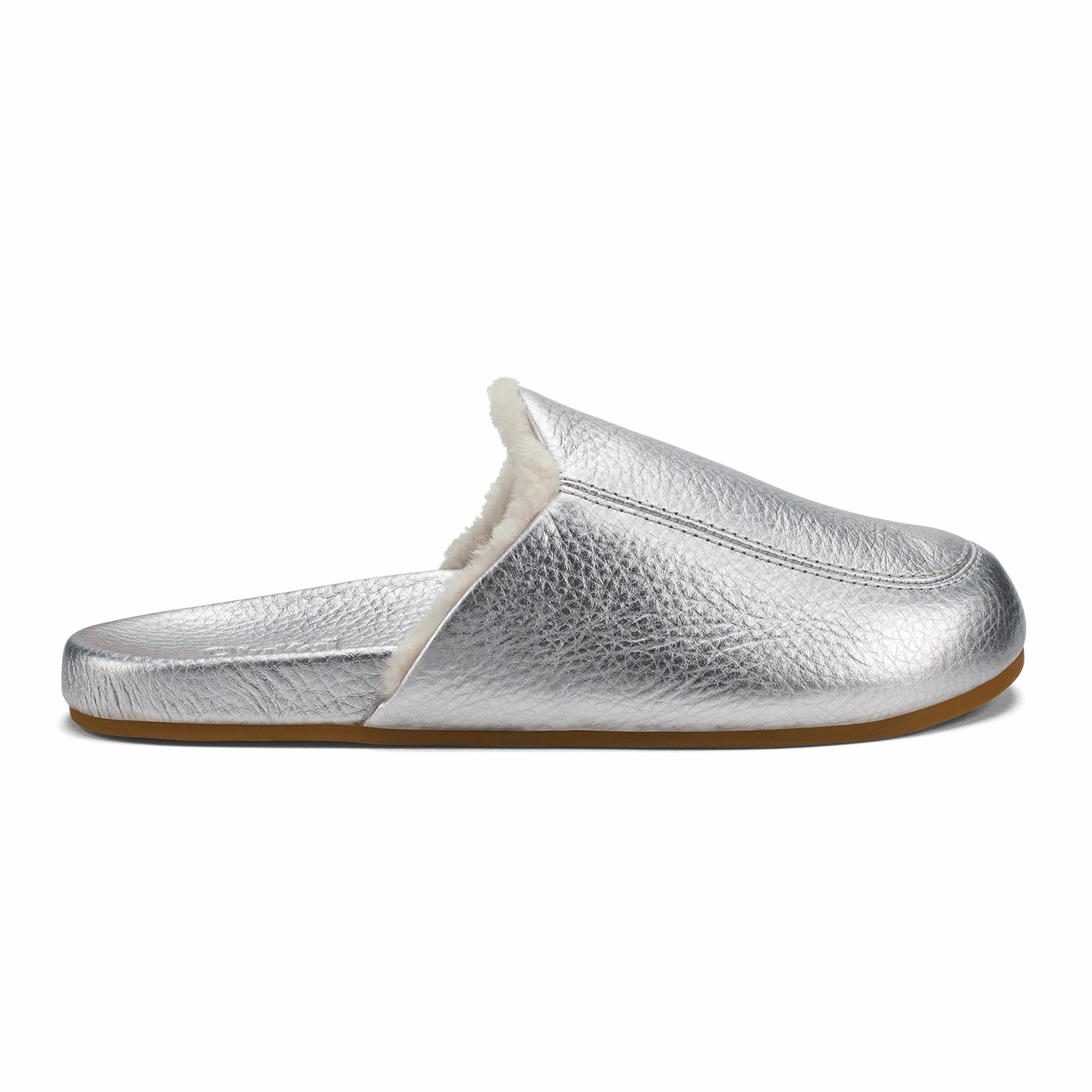 Olukai Kōnea Leather Slipper Mules - Silver