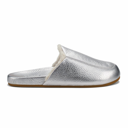 Olukai Kōnea Leather Slipper Mules - Silver