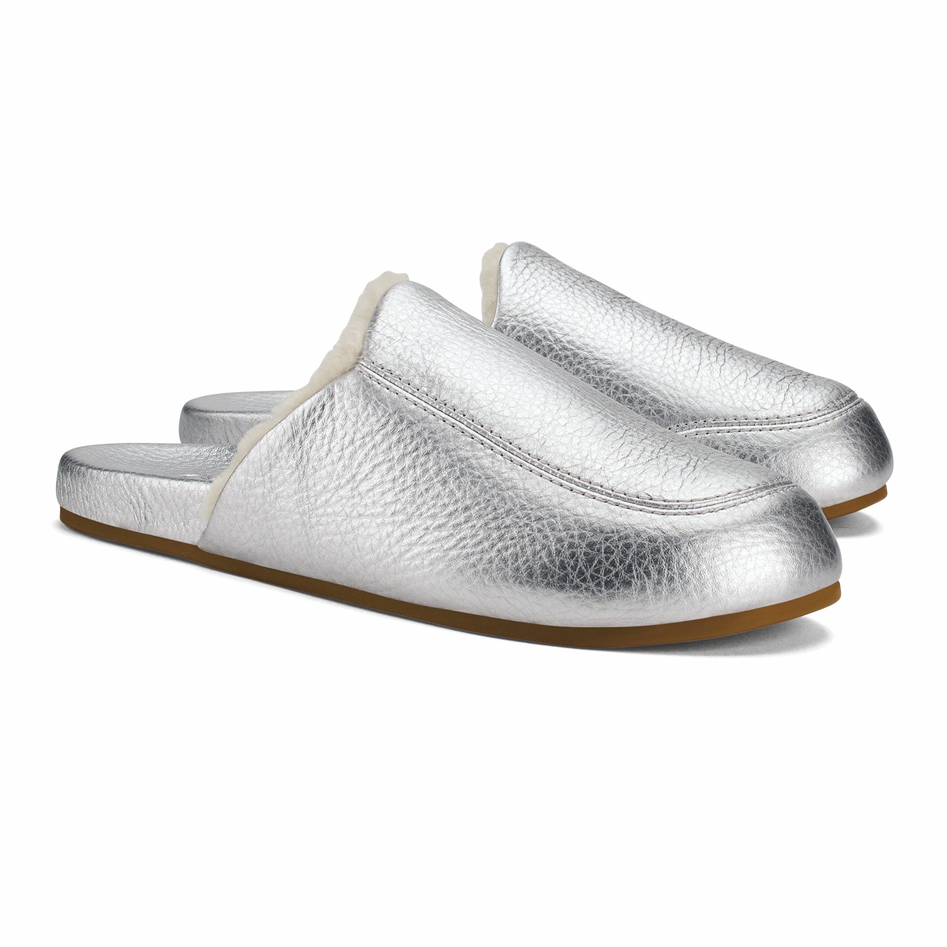 Olukai Kōnea Leather Slipper Mules - Silver