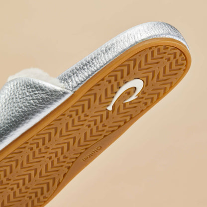 Olukai Kōnea Leather Slipper Mules - Silver