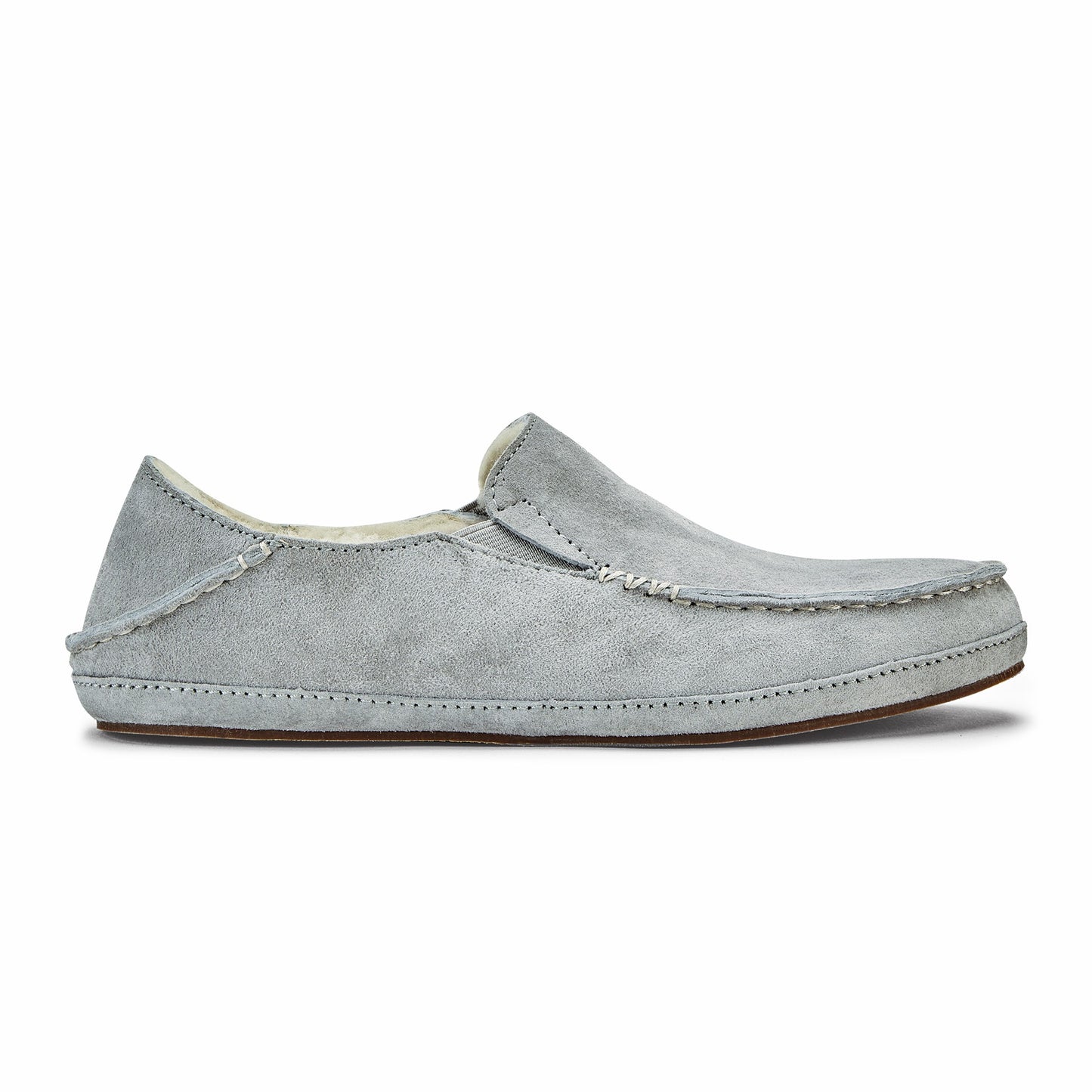 Olukai Nohea Leather Slippers - Pale Grey