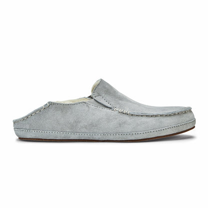 Olukai Nohea Leather Slippers - Pale Grey