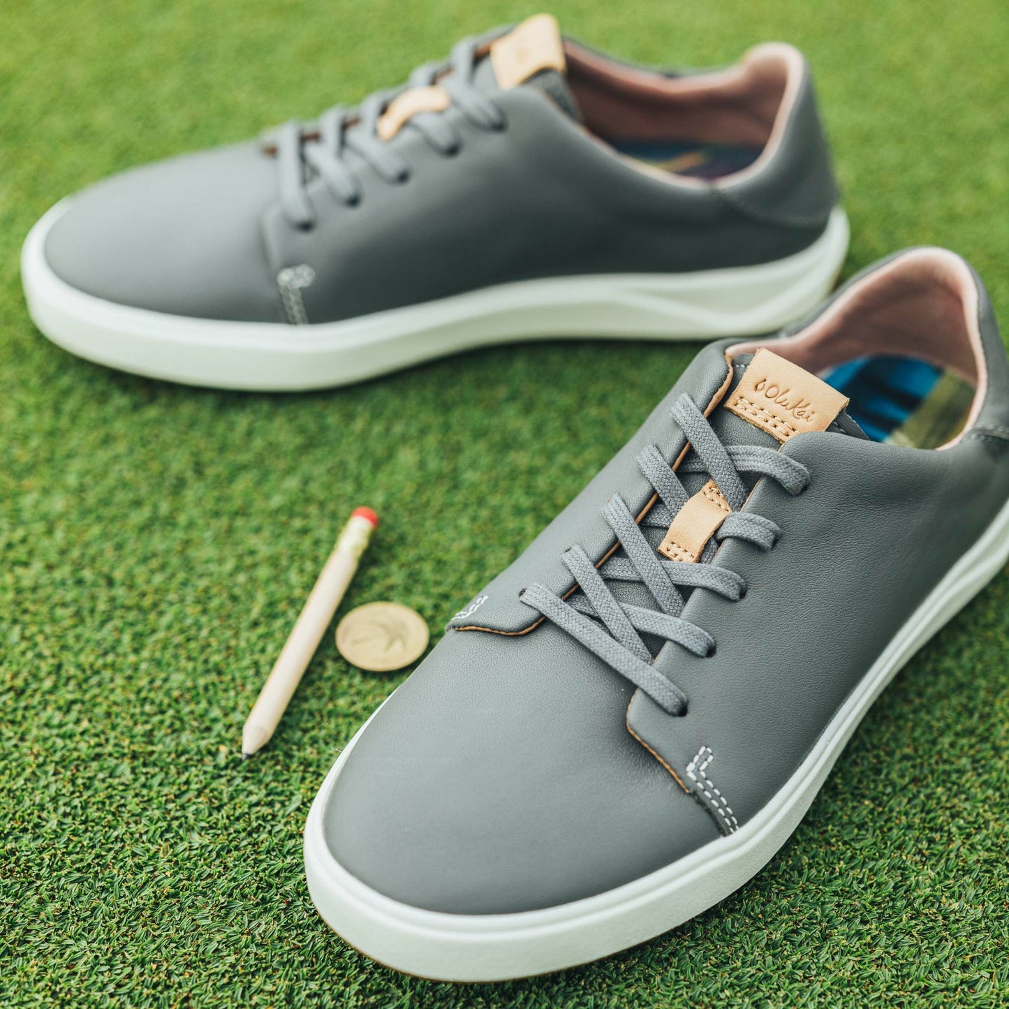 Olukai Wailea Waterproof Leather Golf Shoes - Stone