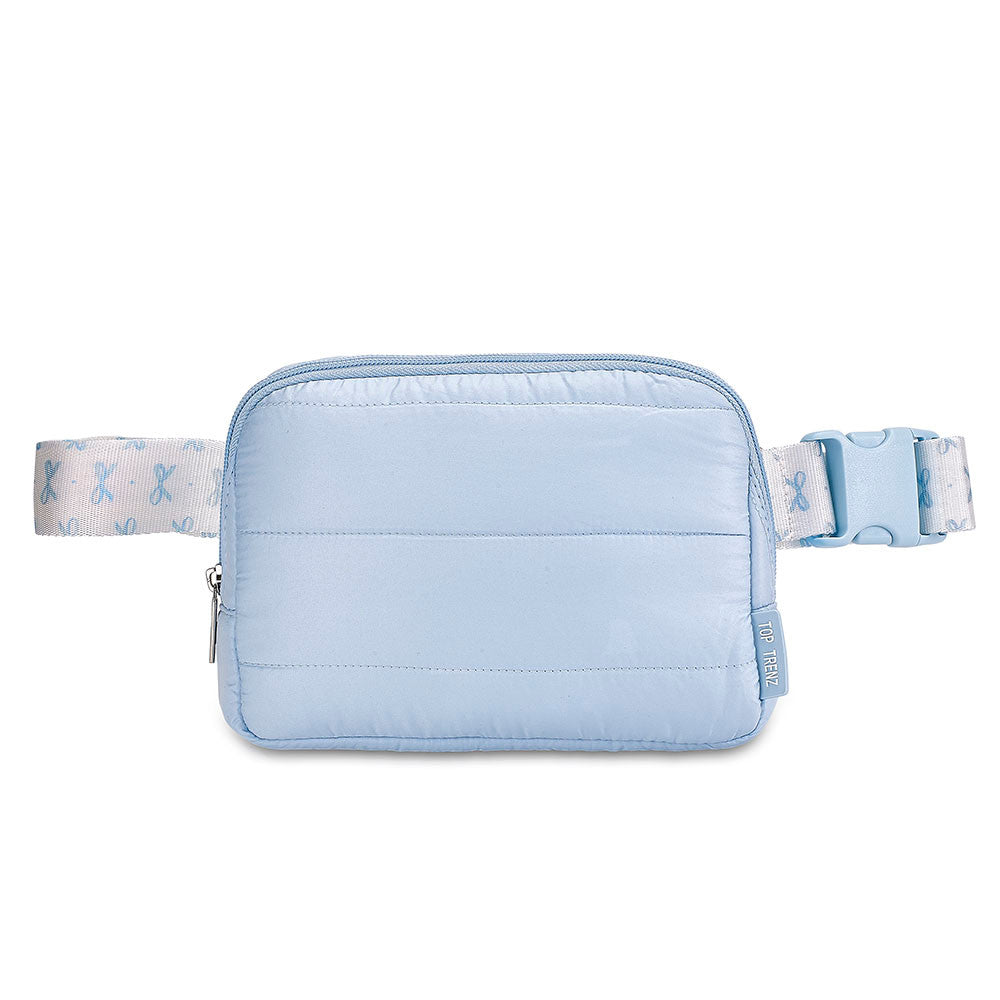 Blue Puffer Belt Bag with Bow Strap – Trendy Crossbody Fanny Pack for Girls / Top Trenz Outlets