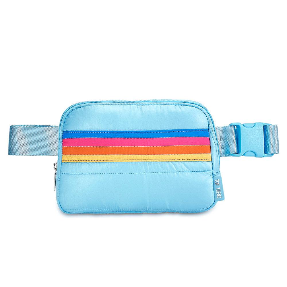 Blue Striped Puffer Belt Bag - Adjustable Fanny Pack / Top Trenz US