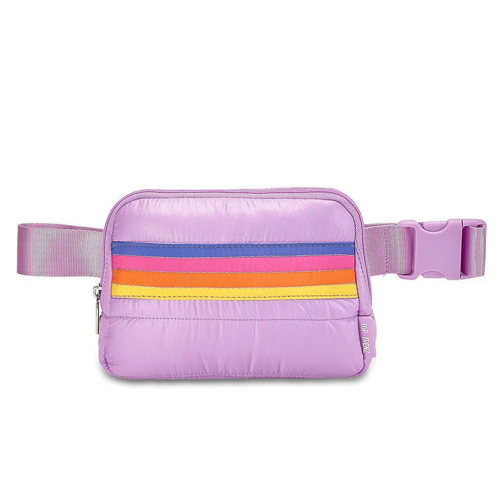 Purple Puffer Striped Belt Bag – Trendy Fanny Pack Crossbody / Top Trenz Online Shop