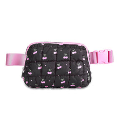 Black Scrunchie Puffer Belt Bag with Cherry Pattern – Trendy Crossbody Fanny Pack for Girls / Top Trenz Online Shop