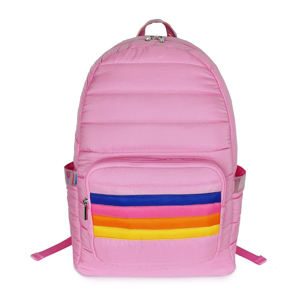 Puffer Pink School School bags with rainbow stripe designs / Top Trenz Discount