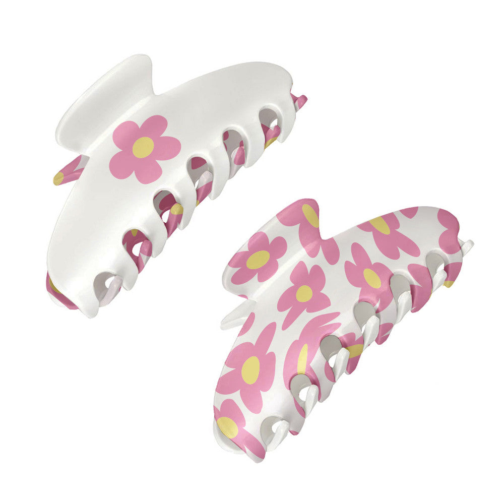 Large Two Sided Flower Printed Claw Hair Accessory Clip / Top Trenz US