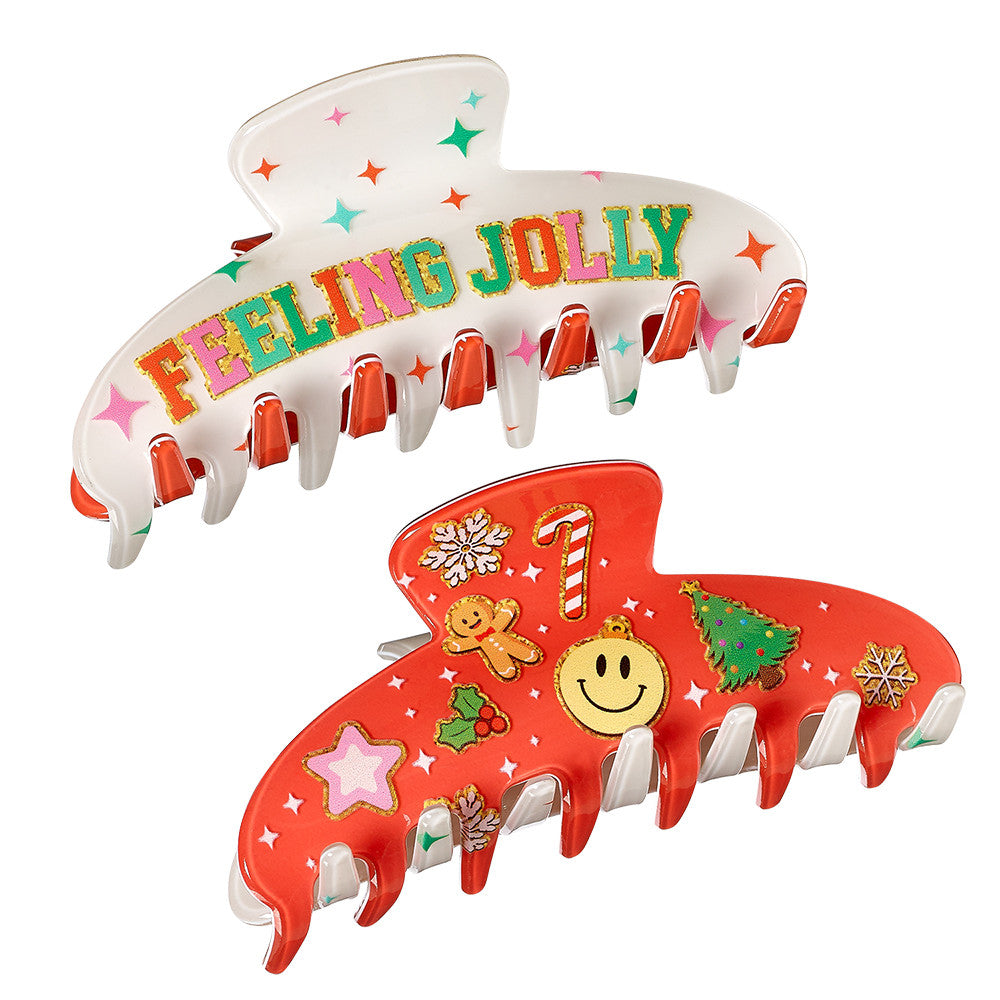 Two Sided Holiday Print Claw Hair Accessory Clip / Top Trenz Sale