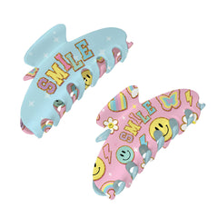 Two Sided Happy Print Claw Hair Accessory Clip / Top Trenz Discount