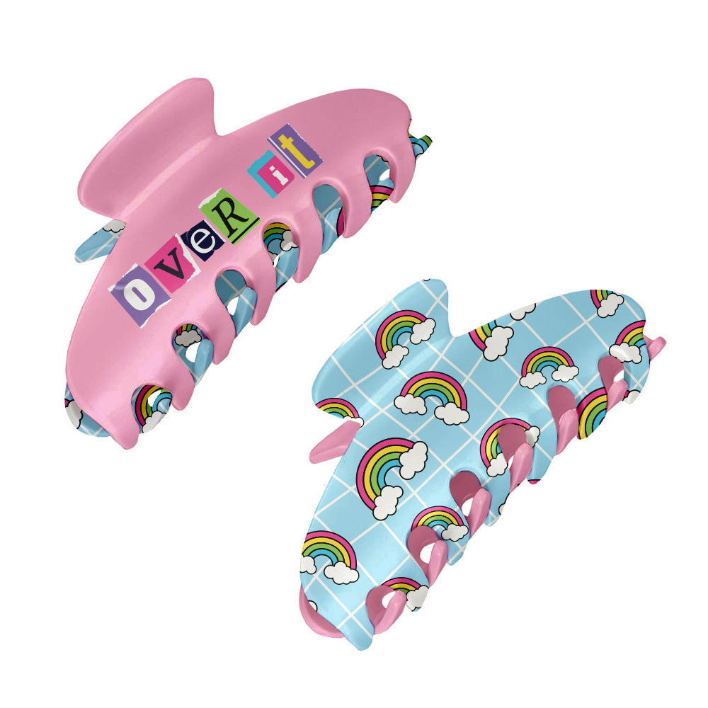 Large Two Sided Rainbow Printed Claw Hair Accessory Clip / Top Trenz Online