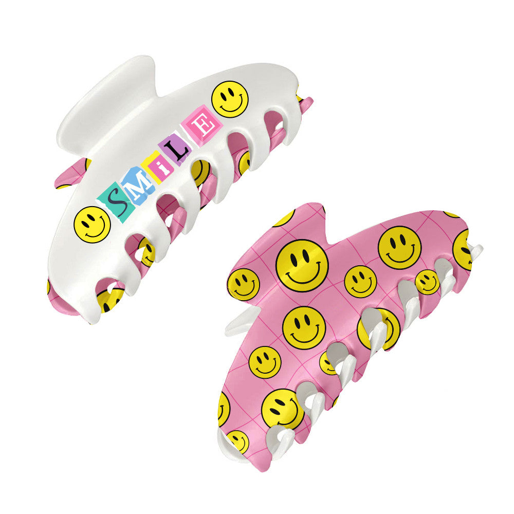 Large Two Sided Happy Printed Claw Hair Accessory Clip / Top Trenz For Sale