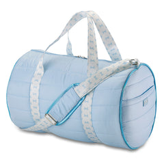 Blue Puffer Duffel Bag with Bow Ribbon Straps – Cute Travel, Gym & Overnight Bag for Girls / Top Trenz US