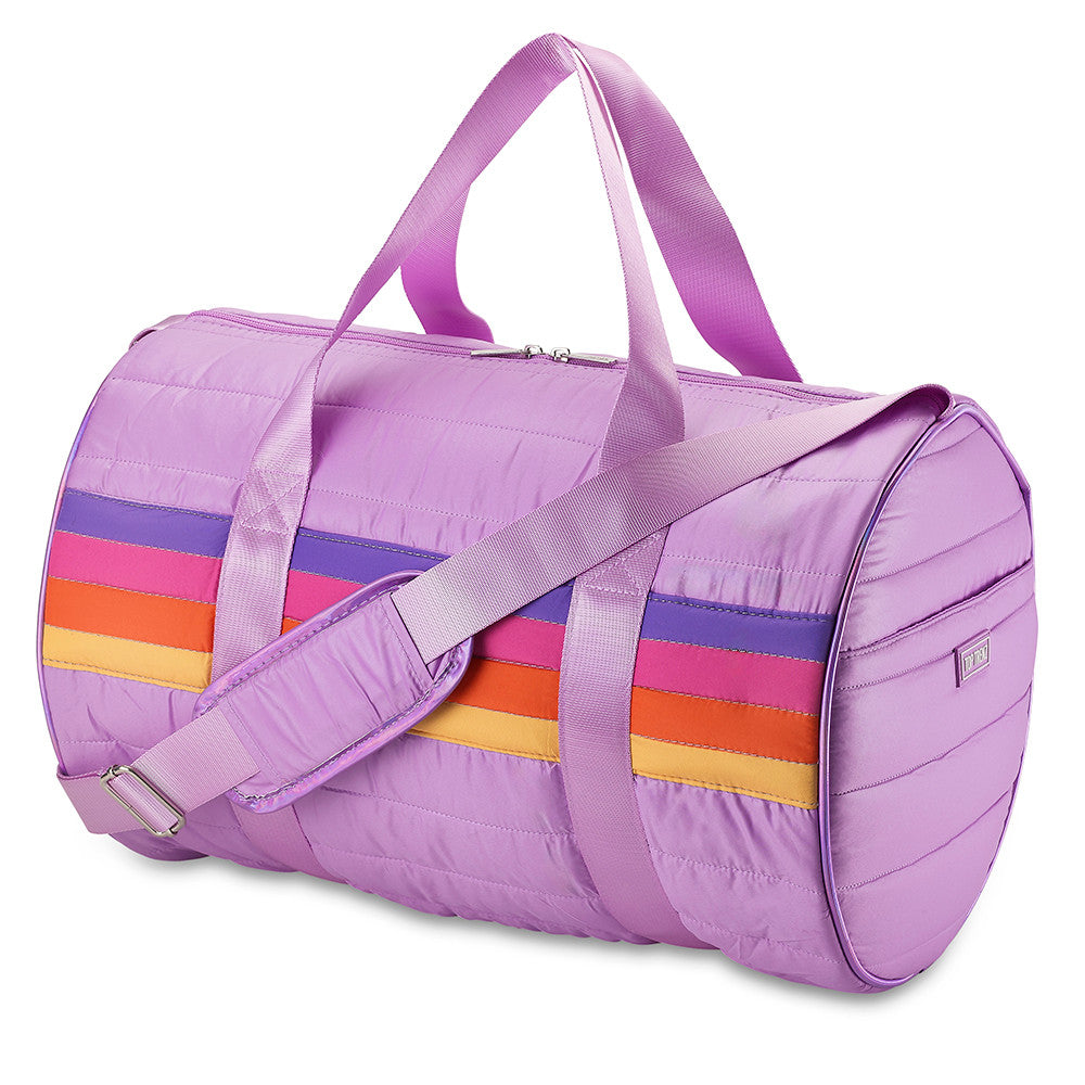 Retro Stripe Purple Puffer Duffle Bag - Trendy Gym & Sleepover Bag / Top Trenz Outlets