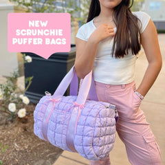 Purple Scrunchie Puffer Duffle – Stylish & Spacious Travel Bag / Top Trenz Online