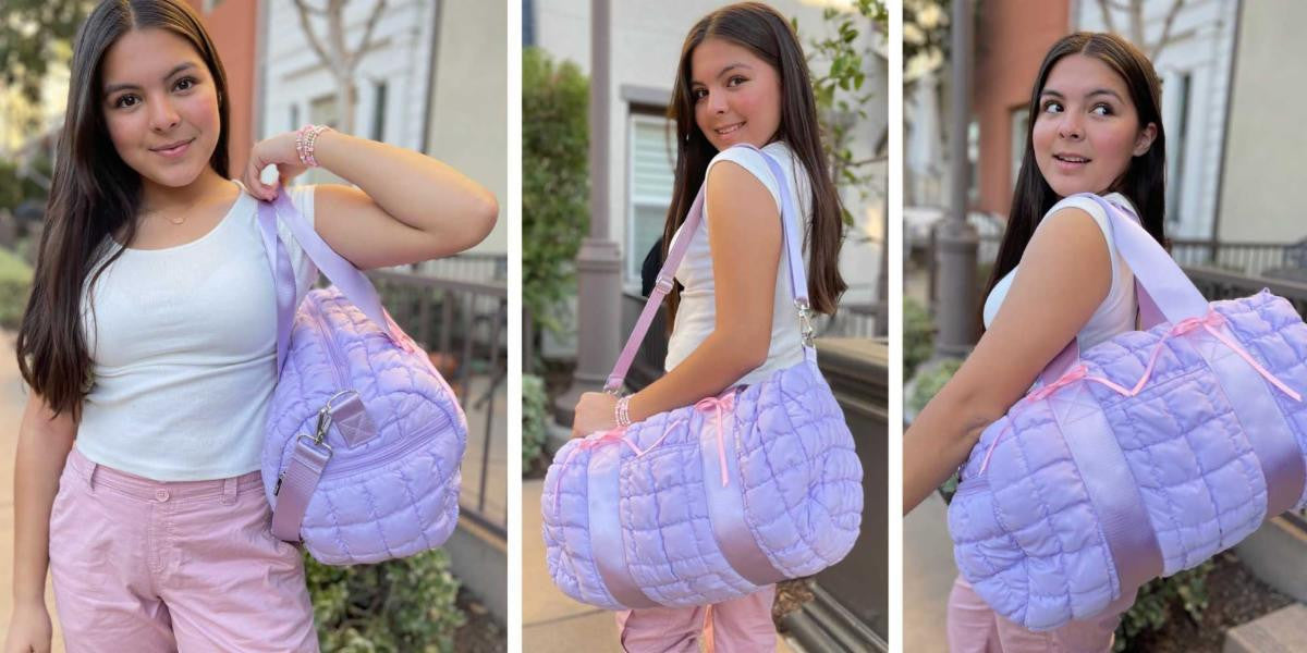 Purple Scrunchie Puffer Duffle – Stylish & Spacious Travel Bag / Top Trenz Online