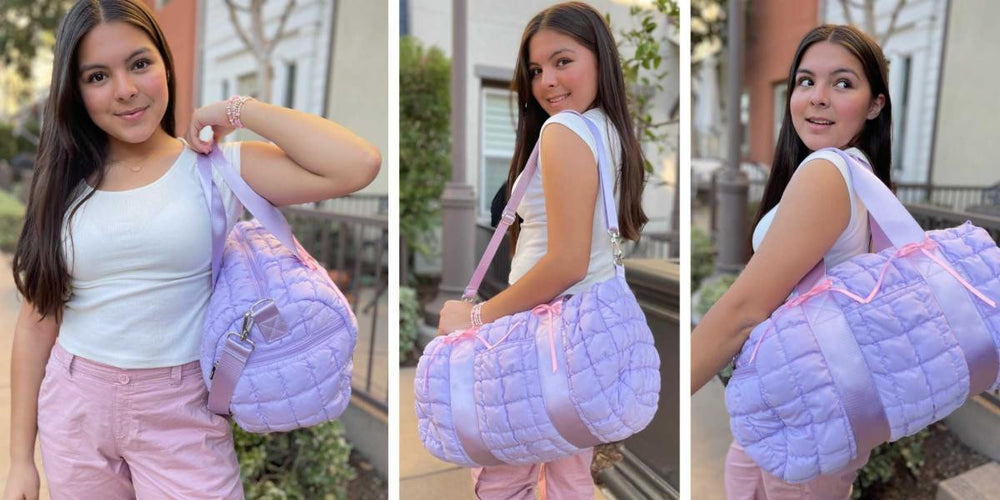 Purple Scrunchie Puffer Duffle – Stylish & Spacious Travel Bag / Top Trenz Online