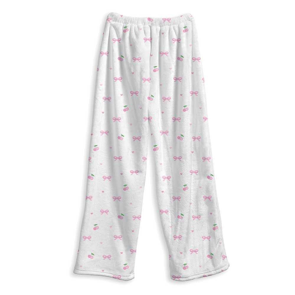 Girls Fuzzy Lounge Pants Cherry And Bows – Soft Cozy Pajama Bottoms / Top Trenz Online Shop