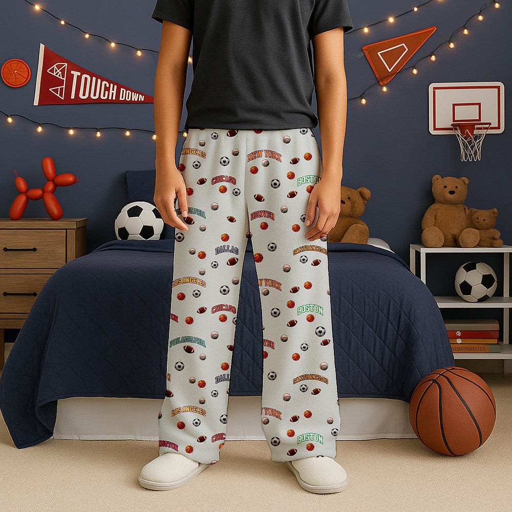 Sports Balls Fuzzy Lounge Pants  – Soft Cozy Pajama Bottoms / Top Trenz For Sale