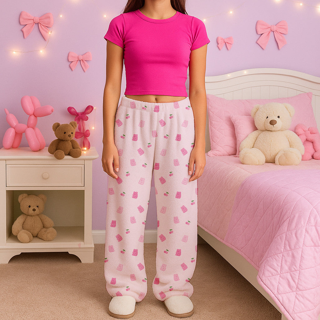 Gummy bear Fuzzy Lounge Pants  – Soft Cozy Pajama Bottoms / Top Trenz US