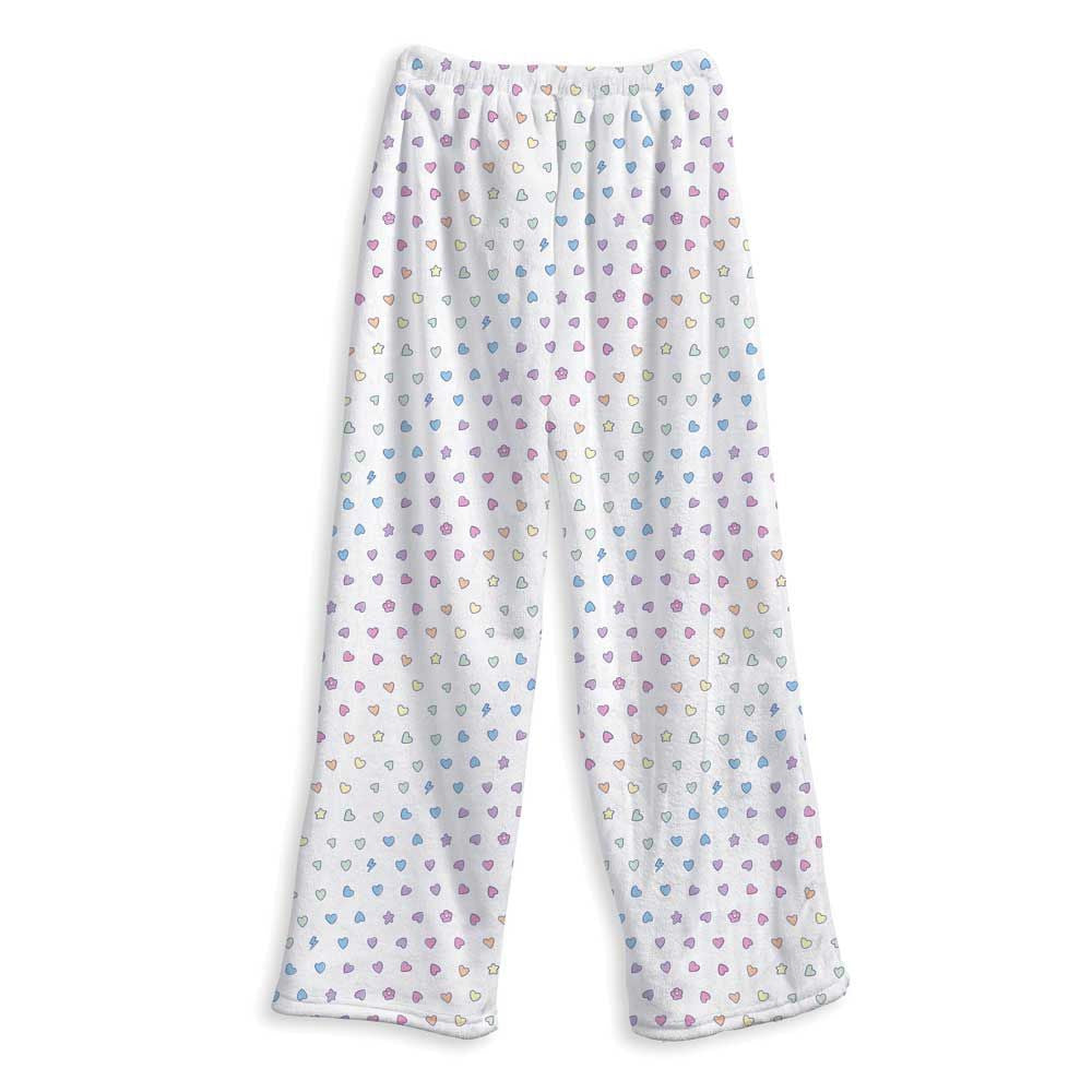 Girls Fuzzy Lounge Pants with Colorful Multi-Heart Pattern – Soft Cozy Pajama Bottoms / Top Trenz Online