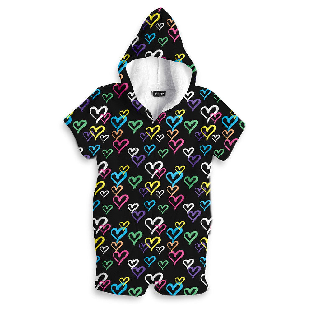 Adorable Graffiti Heart Fuzzy Romper Loungewear / Top Trenz Online Shop