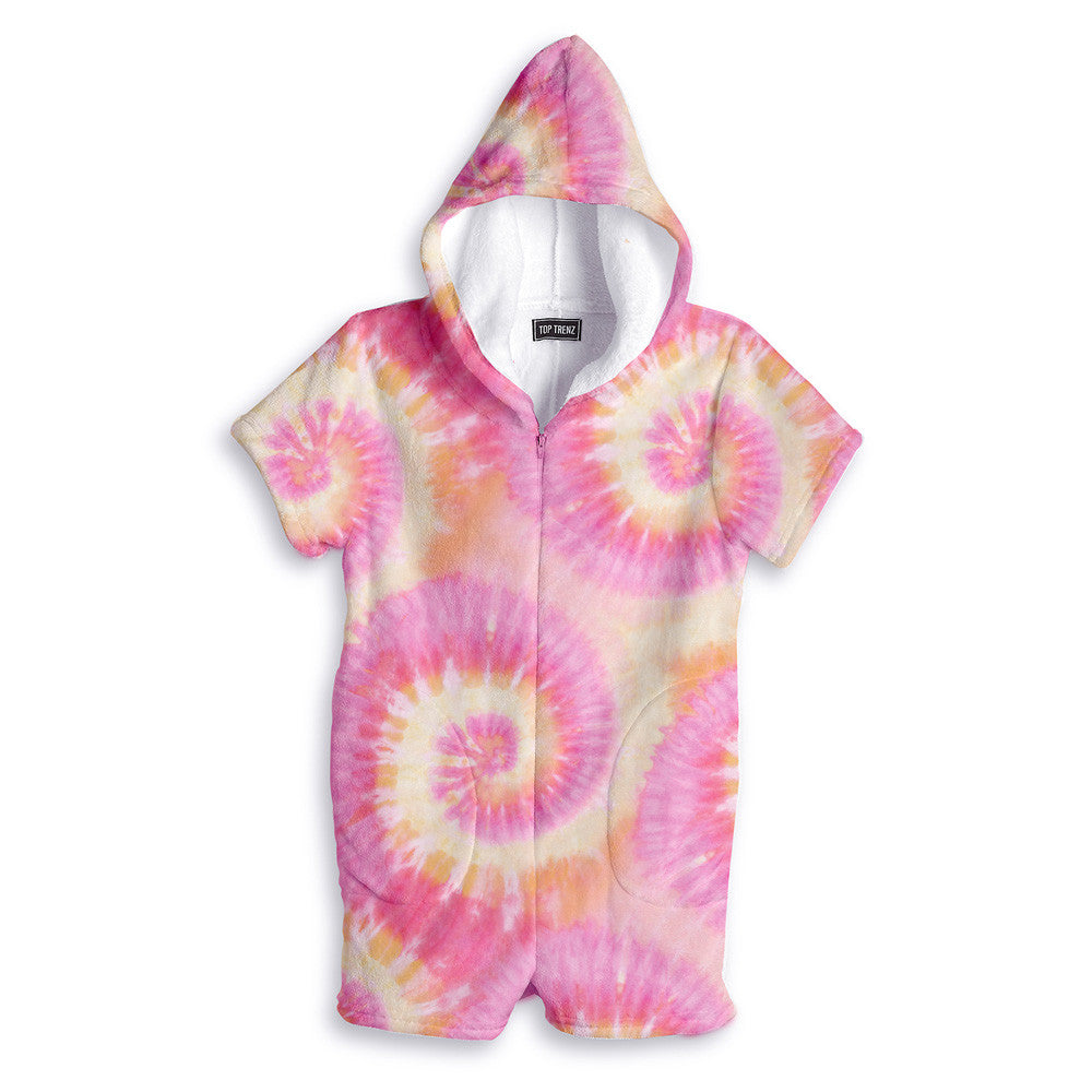 Adorable Printed Tie-Dye Fuzzy Romper Loungewear / Top Trenz Discount