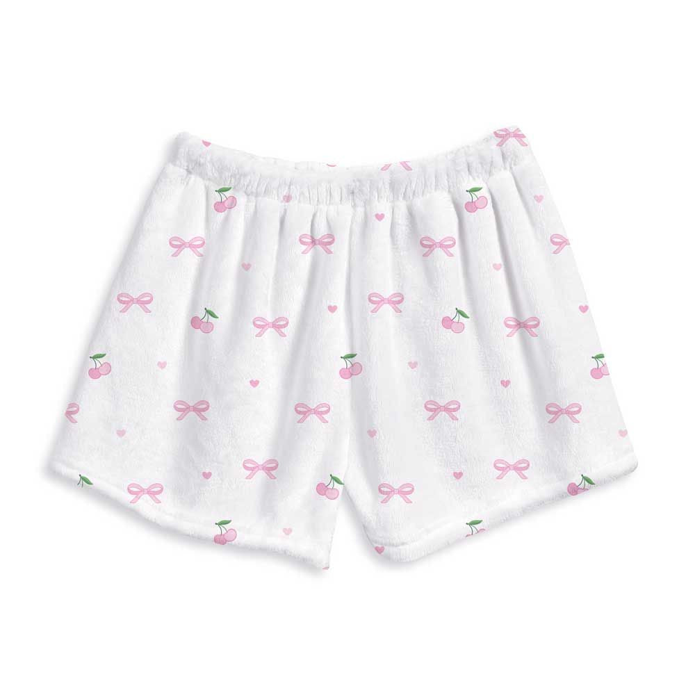 Bow and Cherry Fuzzy Lounge Shorts For Kids And Tweens / Top Trenz Outlets