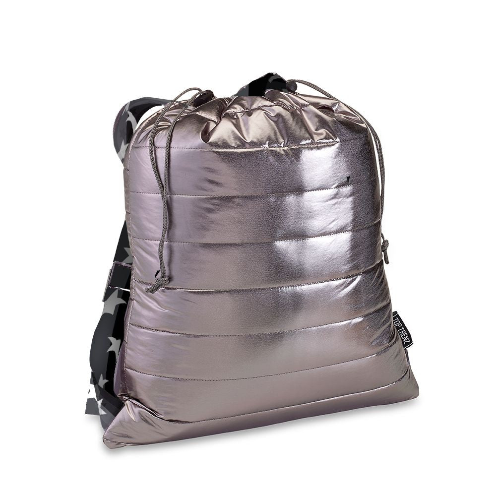 Top Rated Gunmetal Puffer Sling Drawstring Cinch Bags / Top Trenz Online Shop