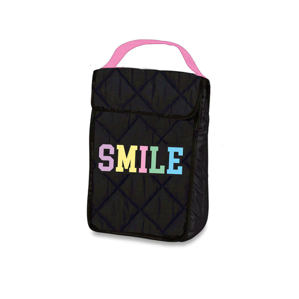 Trendy Black Printed Puffer Insulated Snack Bag / Top Trenz US