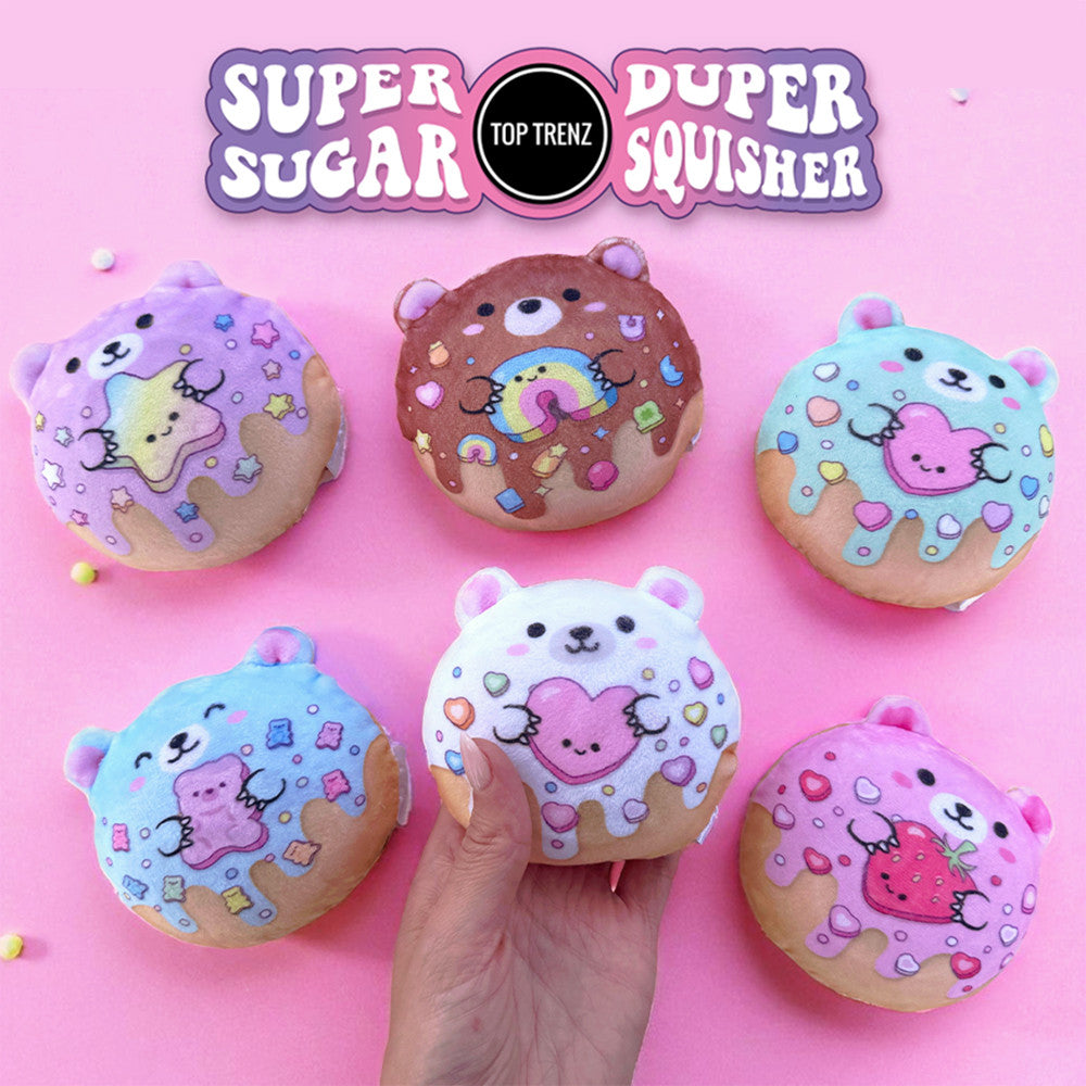 Super Duper Sugar Squishers – Sugar Bear Donuts Plush Fidget Toy - Squishy Stress Relief for Kids / Top Trenz Online