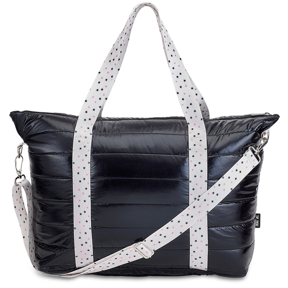 Black Puffer Tote Bag with Twinkle Star Strap – Trendy & Functional with Adjustable Strap / Top Trenz Outlets