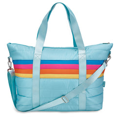 Blue Puffer Retro Stripe Tote Bag – Trendy, Lightweight & Stylish Carryall / Top Trenz Online Shop