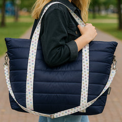 Trendy Navy Weekender Travel Bag with Rainbow Star Straps – Stylish & Spacious / Top Trenz Online