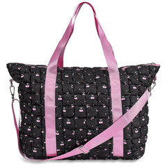 Black Puffer Scrunchie Weekender Tote Bag – Cherry Print with Adjustable Strap / Top Trenz Discount