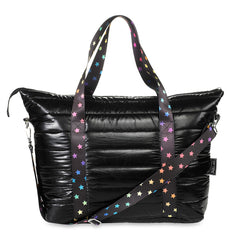 Amazing Black Puffer Tote With Decorative Straps / Top Trenz Outlets